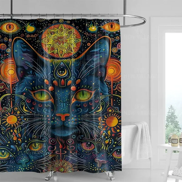 High-Grade Bohemian Cat Shower Curtain Effective