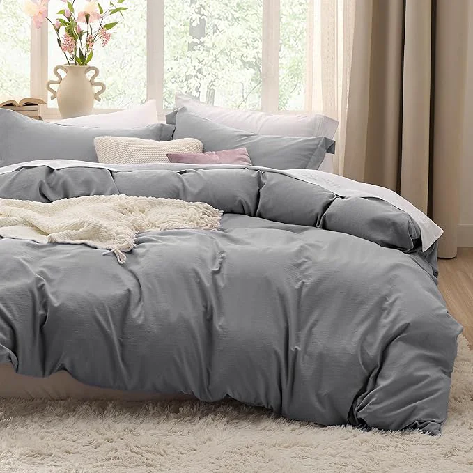 Advanced Bedsure Grey Duvet Covers Queen Size – Prewashed Cotton-Like Polyester Duvet Cover Soft Queen Duvet Cover Set 3 Pieces with Zipper Closure 1 Duvet Cover 90×90 inches and 2 Pillow Shams Reliable