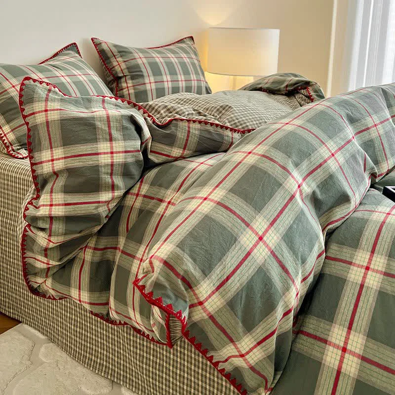 Recyclable Ownkoti Reversible Vintage Plaid Cotton Bedding Set Powerful