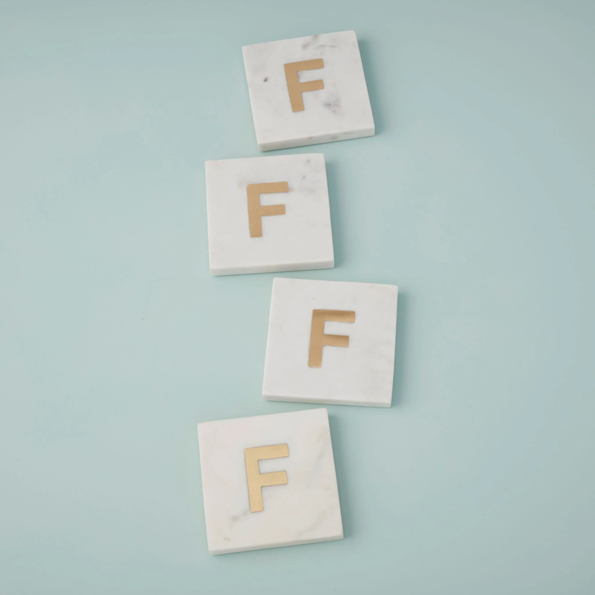 Premium Material Verona Marble Monogram Coasters Set of 4 – Letter F Verified