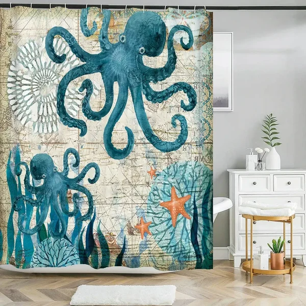 Lightweight Sea Octopus Shower Curtain Professional