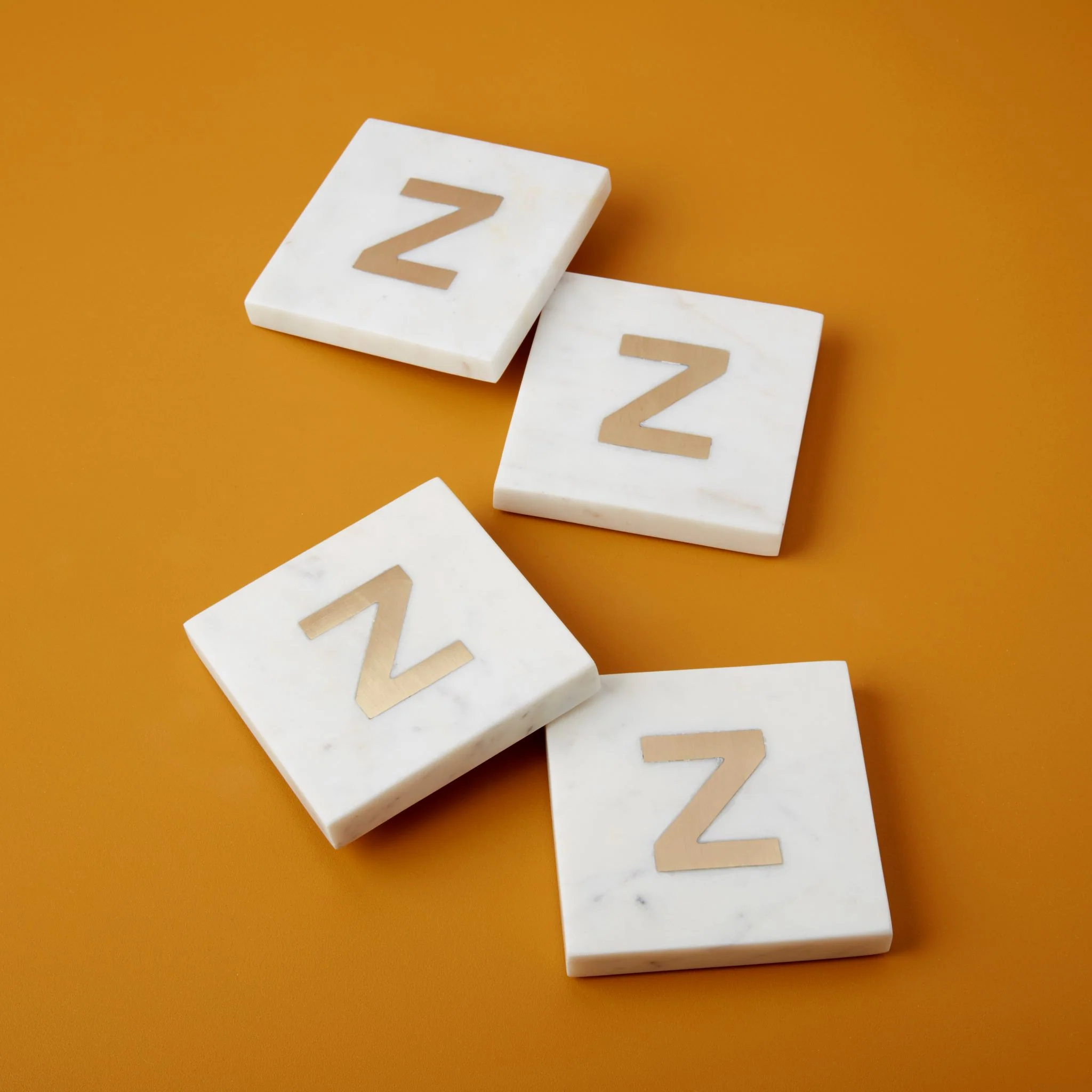 Reusable Verona Marble Monogram Coasters Set of 4 – Letter Z Green