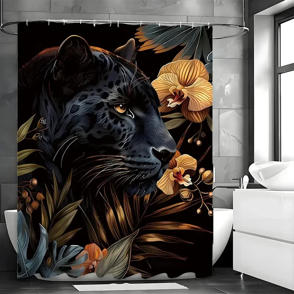 Optimized Panther Floral Shower Curtain Premium