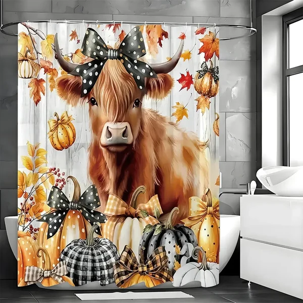 Contemporary Highland Cow Pumpkin Shower Curtain Elegant