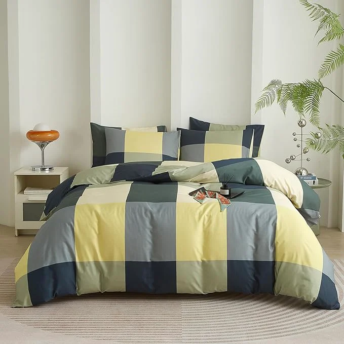 Luxury mixinni Checkered Geometric Duvet Cover Set – Full Size 3-Piece Cotton Bedding Set Soft amp Breathable Plaid Design with Zipper Closure Reversible Comforter Cover for All Seasons Exceptional