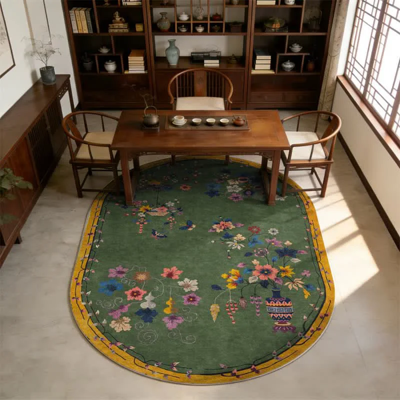 Smooth Ownkoti Vintage Chinoiserie Floral Oval Area Rug Stylish