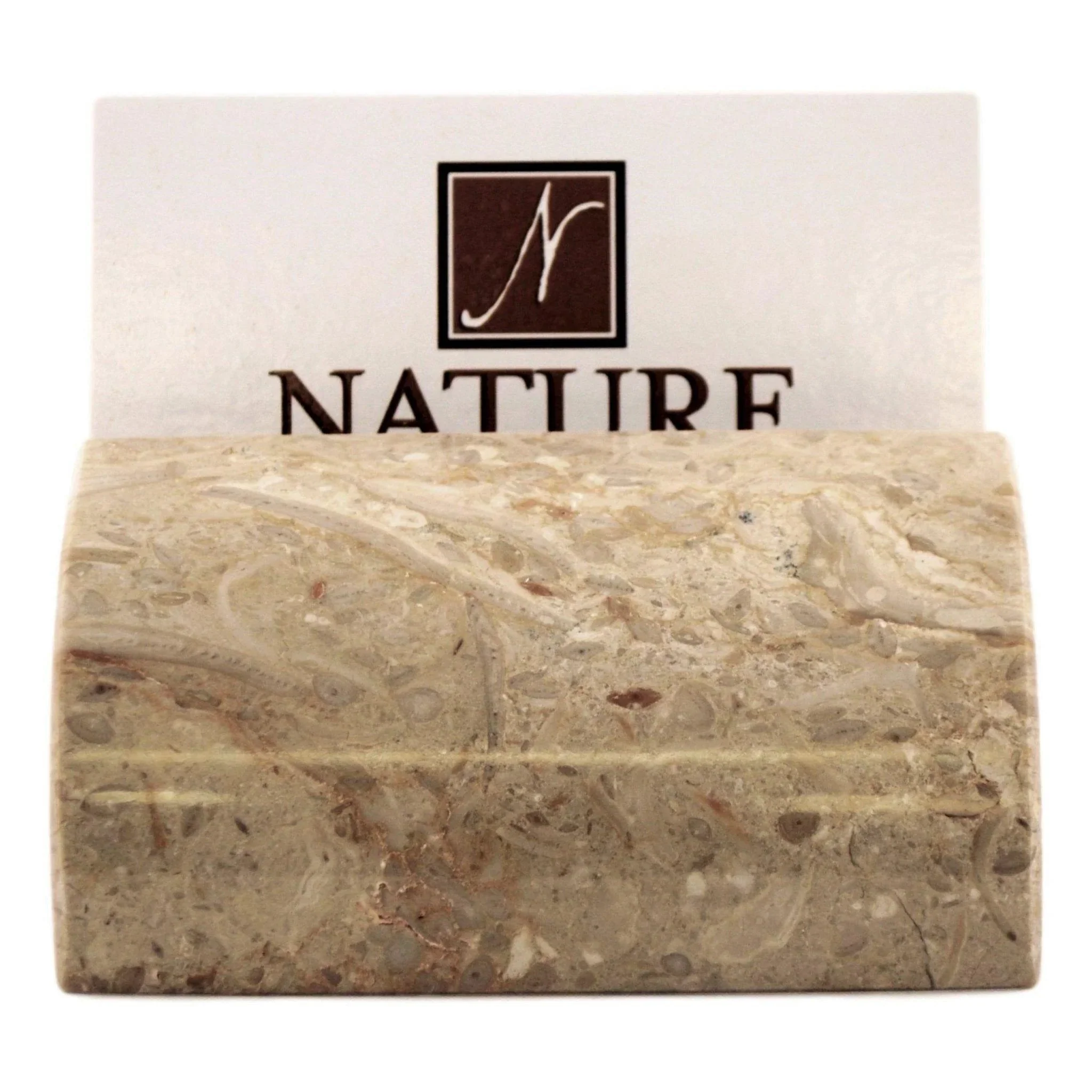 Reliable Business Card Stand of Beige Marble Artisan