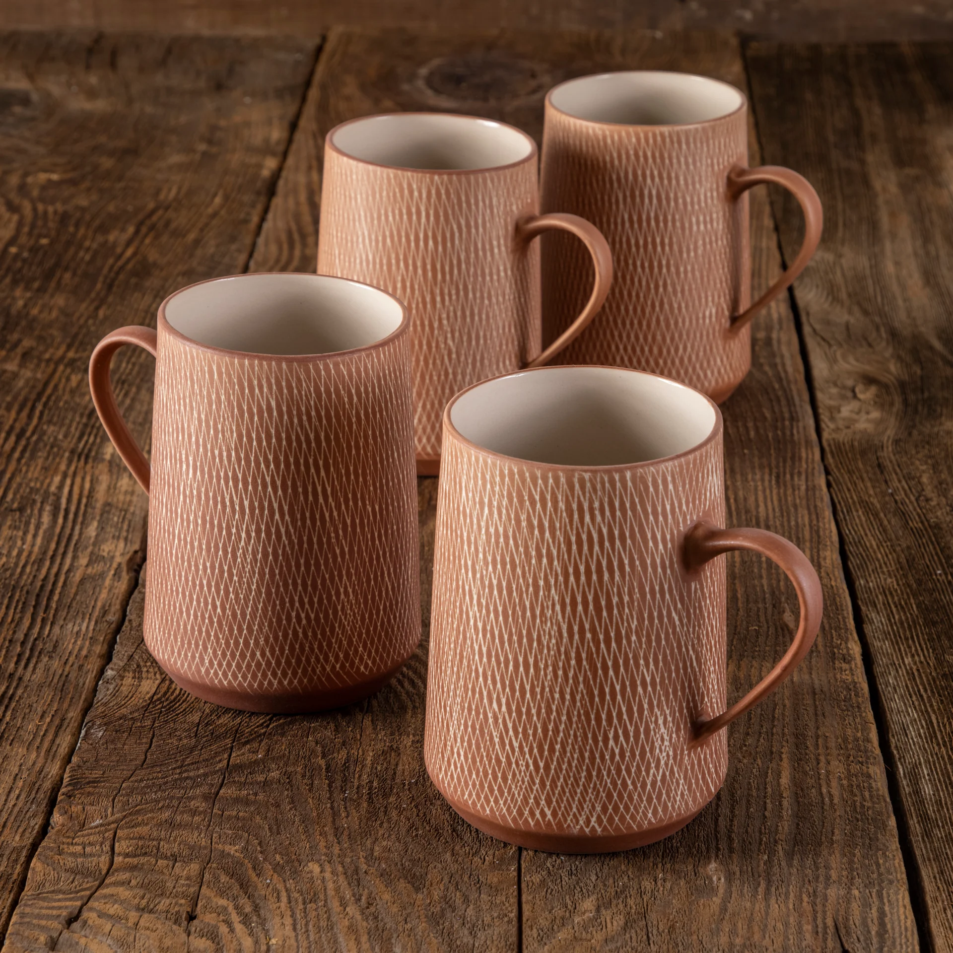 Fine Rust Crosshatch Mugs Set of 4 Powerful