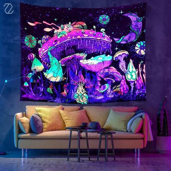 Stylish Neon Mushroom Tapestry Luxury