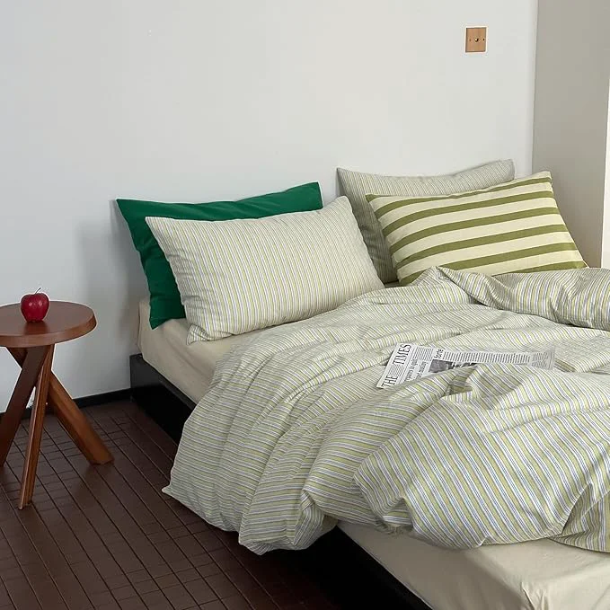 Elite mixinni Vintage Geometric Striped Duvet Cover Set – 3 Piece Washed Cotton Twin Size Bedding Set with Matching Pillowcases Mid-Century Modern Design Ultra Soft amp Breathable-Twin Size Organic