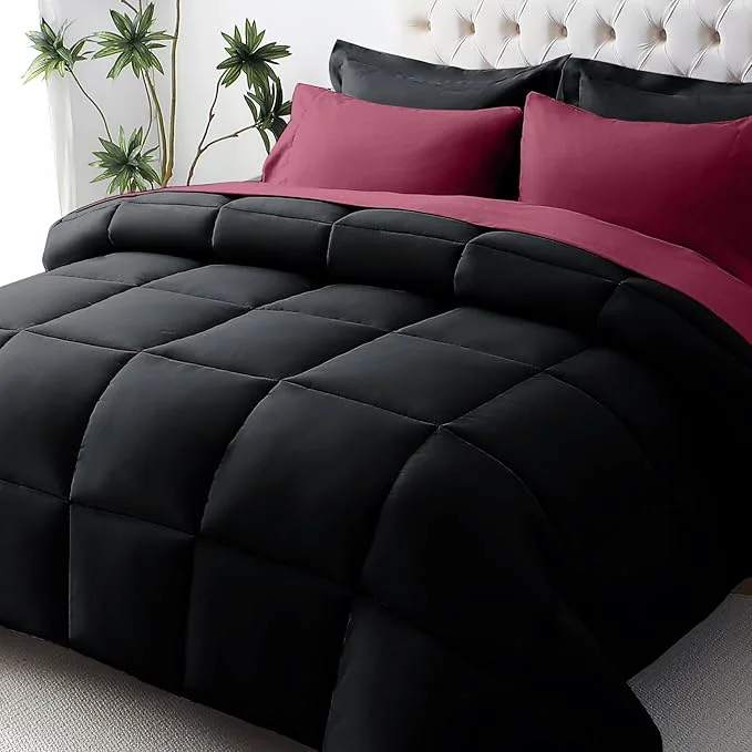 Smooth JOLLYVOGUE Twin XL Comforter Set Ultra-Soft Bed in a Bag Twin XL Size 5 Pieces Oeko-TEX Bedding Set with Down Comforter Sheets Pillowcases amp Shams Burgundy amp Black Fashionable