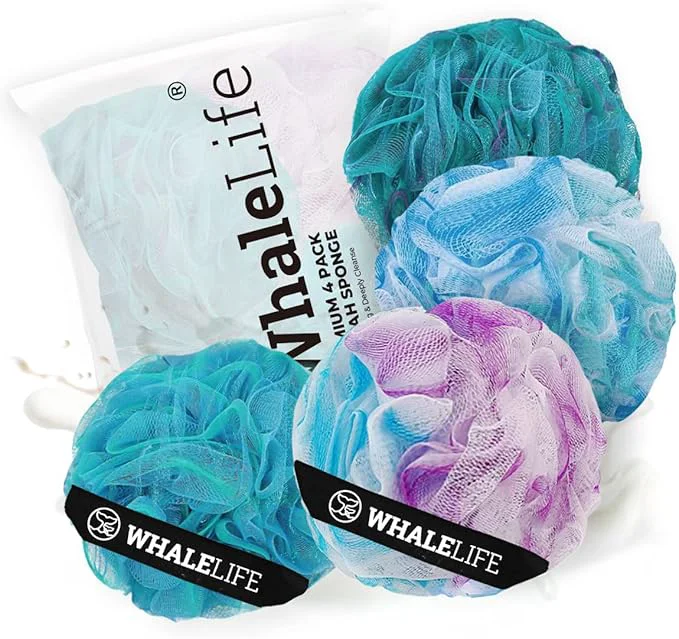 Long-Lasting Loofah Sponge Bath Sponge for Women Men 4 Pack Luxury