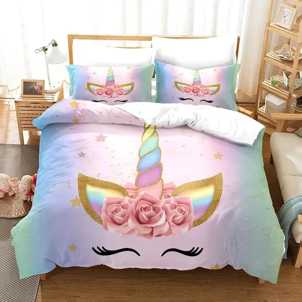 Artisan 3D Cartoon Unicorn Duvet Cover Versatile