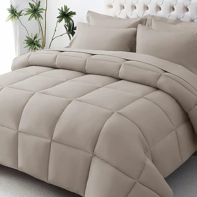 Fine JOLLYVOGUE Twin Comforter Set Ultra-Soft Bed in a Bag Twin Size 5 Pieces Oeko-TEX Bedding Set with Down Comforter Sheets Pillowcases amp Shams Khaki Trusted