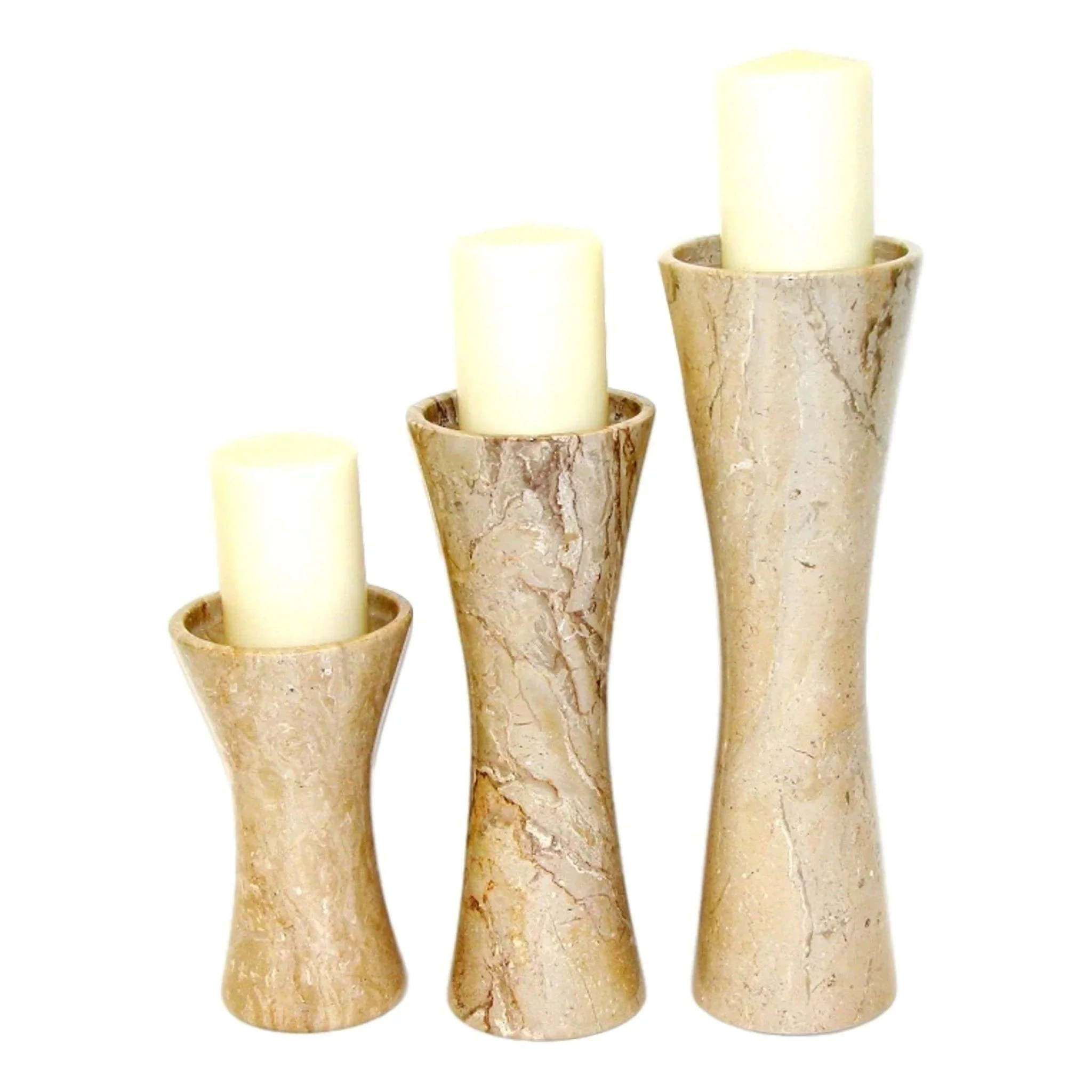 Trusted Pillar Candle Holders Set – Crafted in Sahara Beige Marble Exceptional