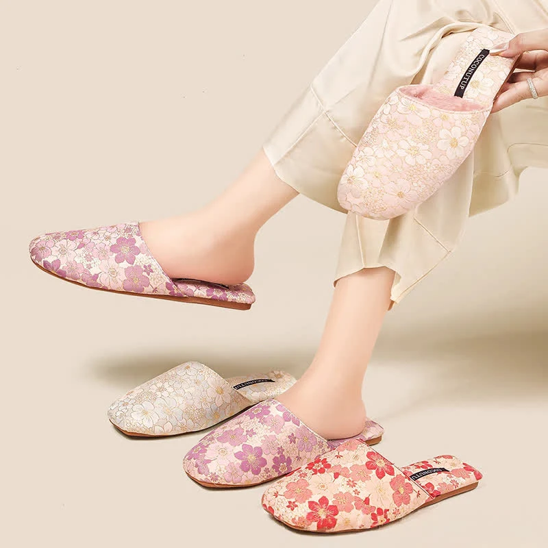 Refined Ownkoti Oriental Peach Blossom Jacquard Plush Slippers Healthy