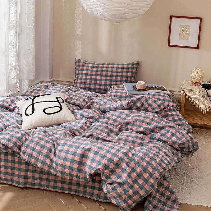 Smooth mixinni Pink Blue Purple Checkered Duvet Cover Set – Full Size 3-Piece Cotton Bedding Set Soft amp Breathable Geometric Plaid with Zipper Closure Reversible Comforter Cover for All Seasons Minimalist