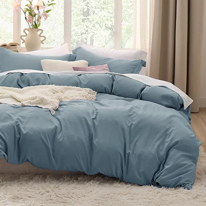 Elite Bedsure Mineral Blue Duvet Covers Queen Size – Prewashed Cotton-Like Polyester Duvet Cover Soft Queen Duvet Cover Set 3 Pieces with Zipper Closure 1 Duvet Cover 90×90 inches and 2 Pillow Shams High-Performance