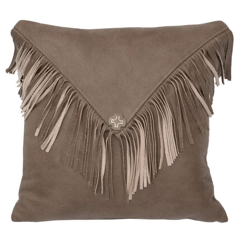 Sustainable Silver Fox Leather Pillow with Fringe 16×16 Powerful