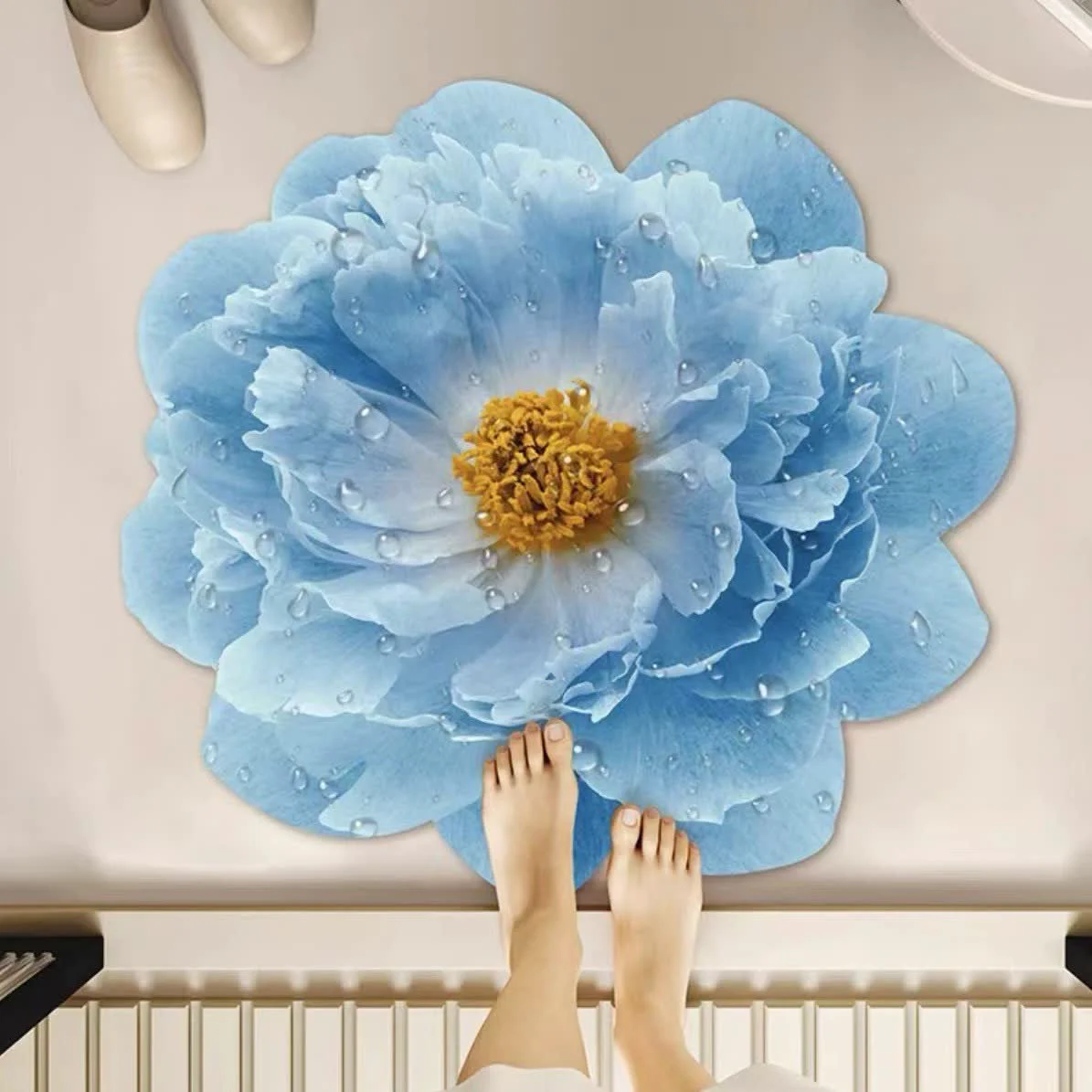 Environmentally Friendly Ownkoti Creative Blue Floral 3D Effect Rug Optimized