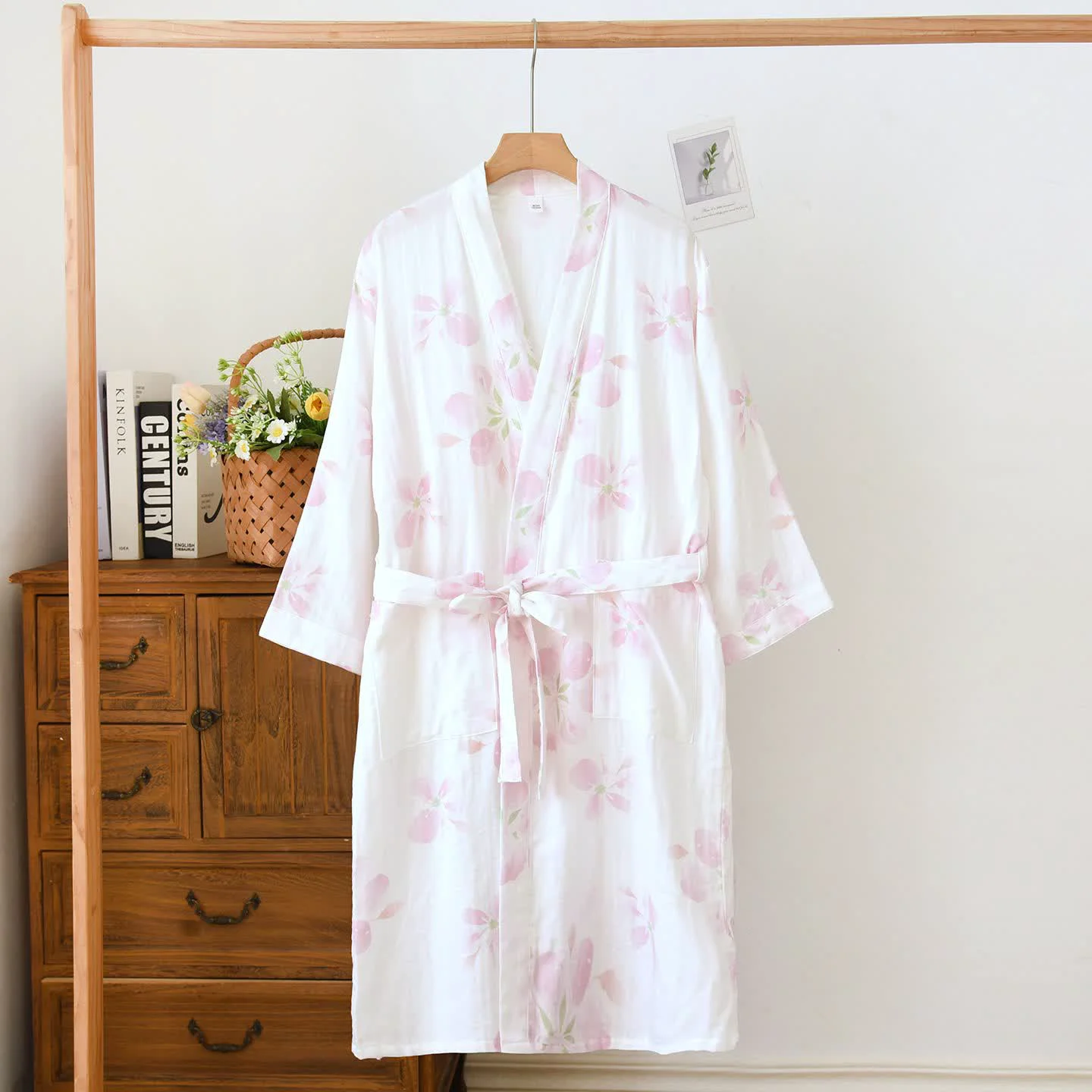 Sustainable Ownkoti Cherry Blossom Cotton Gauze Kimono Bathrobe Flexible