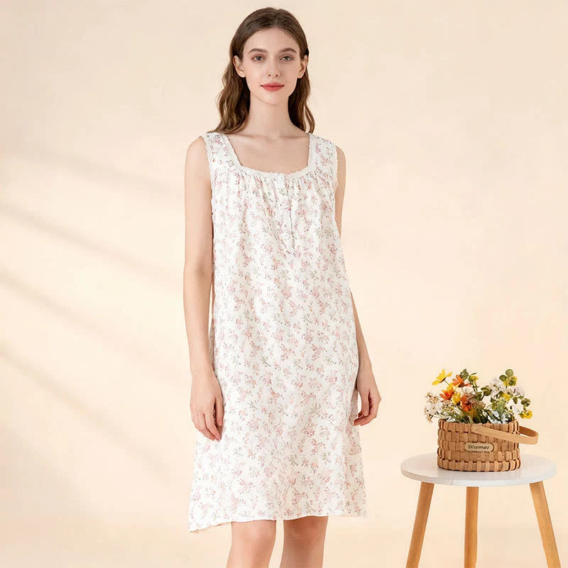 Selected Ownkoti Pink Floral Pure Cotton Sleeveless Nightdress Versatile