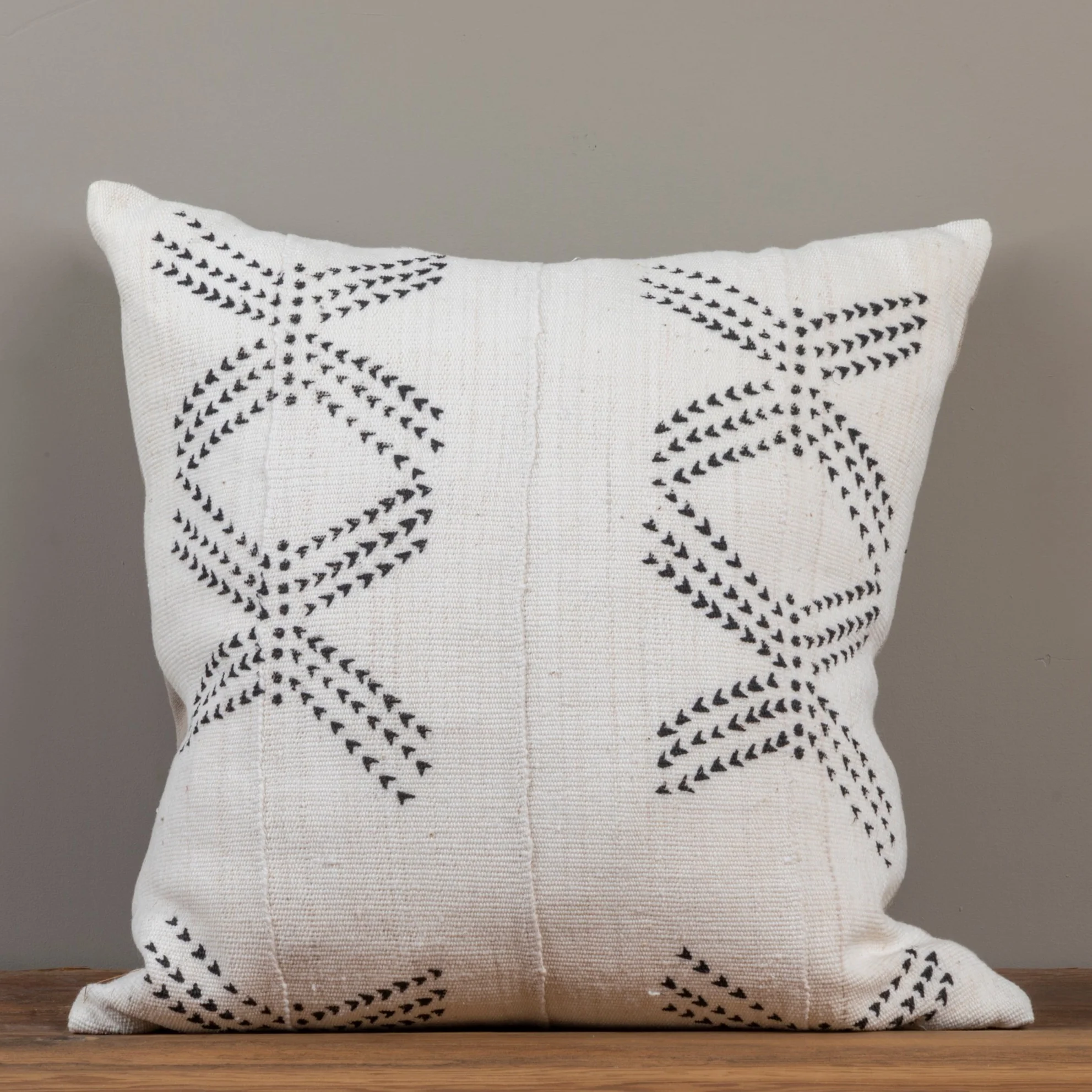 Enhanced Mud Cloth Square Pillow White with Tracks Elegant