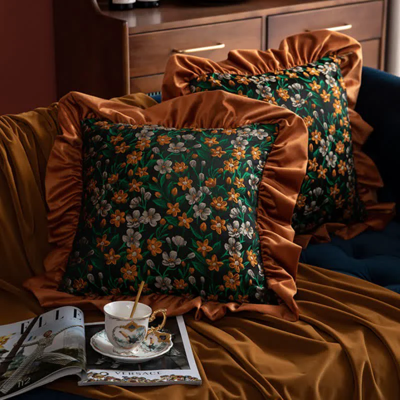 Trusted Ownkoti Retro Floral Leaf Ruffled Throw Pillow Crafted