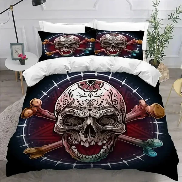 Green Sugar Skull Quilt Cover Natural
