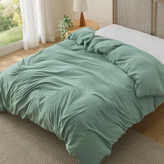 Eco-Friendly Bedsure Sage Green Duvet Cover King Size Only – Prewashed Cotton-Like Polyester Extra Soft All Season Bedding Includes 1 Duvet Cover 104×90 Inches with Zipper Closure Comforter Not Included Long-Lasting
