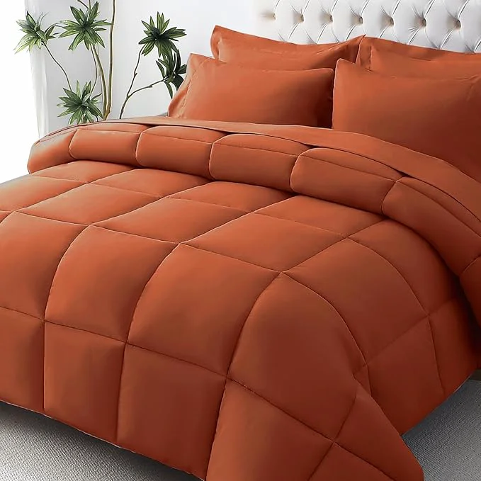 Unique JOLLYVOGUE King Comforter Set Ultra-Soft Bed in a Bag King Size 7 Pieces Oeko-TEX Bedding Set with Down Comforter Sheets Pillowcases amp Shams Burnt Orange Crafted