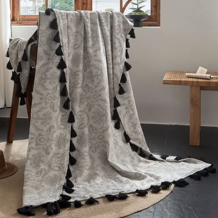 Optimized Ownkoti Vintage Botanical Jacquard Cotton Linen Blanket Artisan
