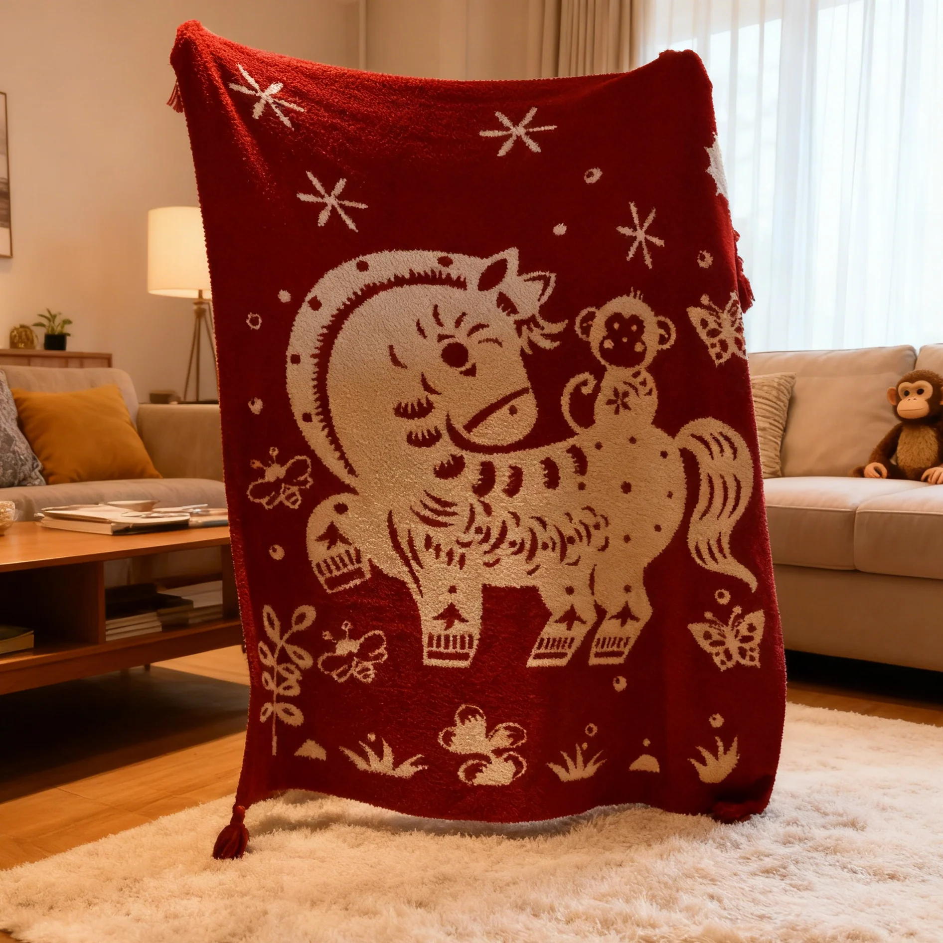 Recyclable Ownkoti Festive Horse Pattern Double-Sided Blanket Optimized