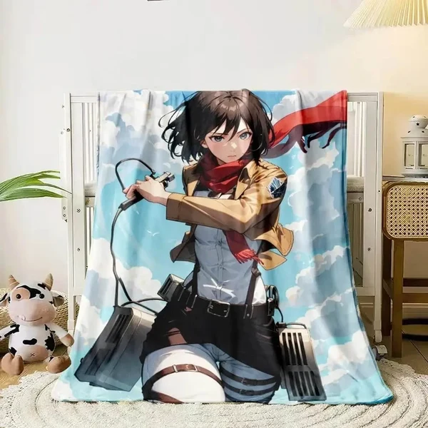 Green Anime Attack On Titan Mikasa Throw Blanket Advanced