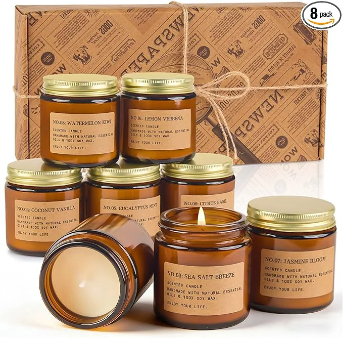 Reusable 8 Pack Scented Candles for Home Long Lasting Soy Wax Candle Gift Set Long-Lasting