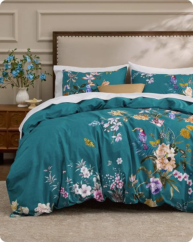 User-Friendly Bedsure Floral Duvet Cover King Size – Cotton Reversible Vintage Teal Bird Duvet Cover Set 3 Pieces Soft amp Breathable PureWoven Bedding Set with 2 Pillow Shams Chinoiserie Teal 104 quot x90 quot Easy-to-Use