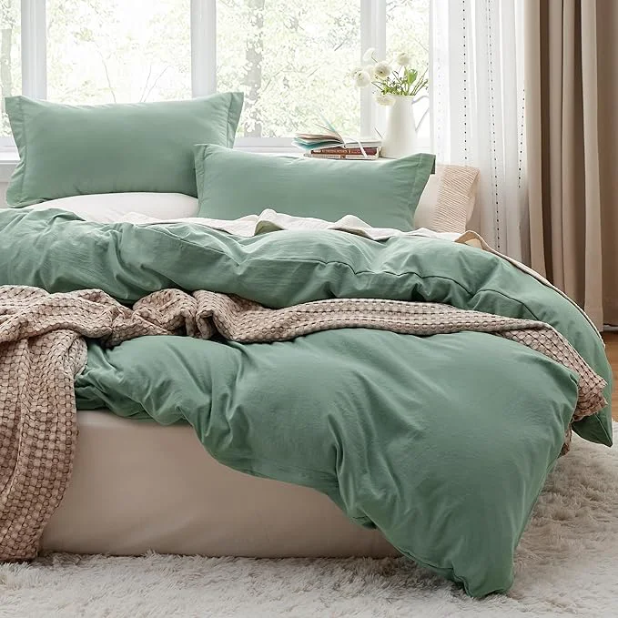Original Bedsure Sage Green Duvet Cover Queen Size – 3 Pieces Prewashed Cotton-Like Polyester Extra Soft Bedding Set Includes 1 Duvet Cover 90×90 Inches with Zipper Closure amp 2 Pillow Shams No Comforter Elegant