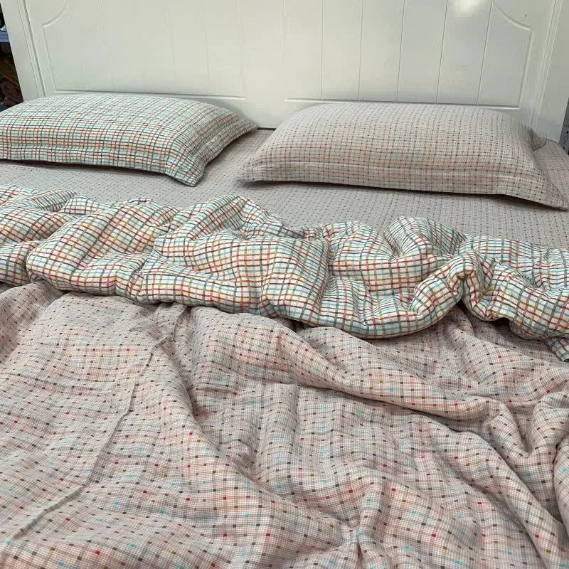 Selected Ownkoti Colorful Check amp Dot Cotton Gauze Bedding Set 4PCS World-Class