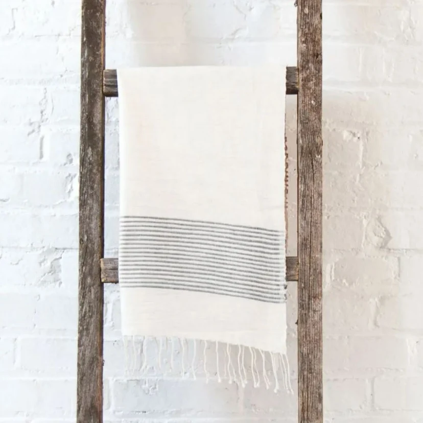 Healthy Riviera Striped Cotton Hand Towel Natural with Grey Exclusive