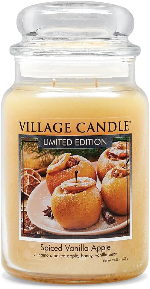 Convenient Village Candle Spiced Vanilla Apple Large Glass Apothecary Jar Scented Candle Certified