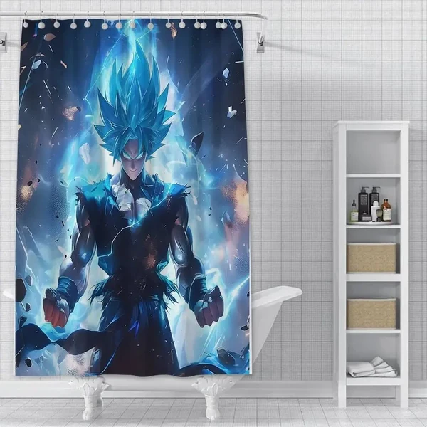 Green Super Saiyan Goku Shower Curtain Lightweight