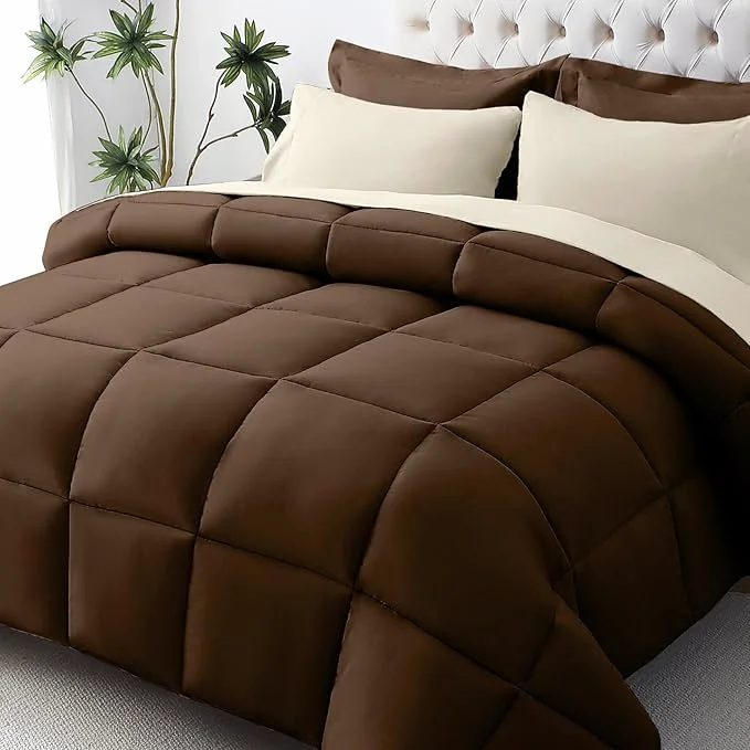 Advanced JOLLYVOGUE Twin Comforter Set Ultra-Soft Bed in a Bag Twin Size 5 Pieces Oeko-TEX Bedding Set with Down Comforter Sheets Pillowcases amp Shams Brown amp Beige Exclusive