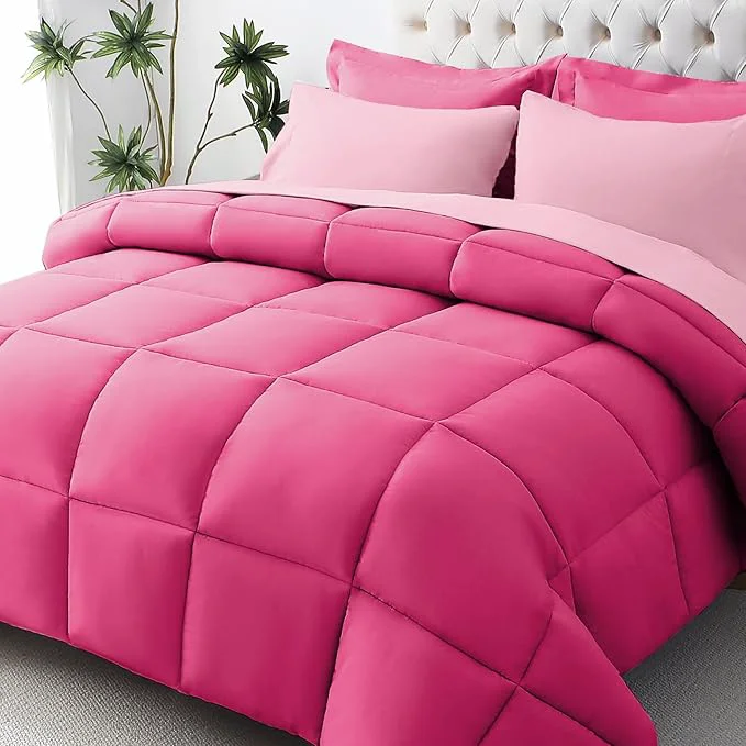 Authentic JOLLYVOGUE Queen Comforter Set Ultra-Soft Bed in a Bag Queen Size 7 Pieces Oeko-TEX Bedding Set with Down Comforter Sheets Pillowcases amp Shams Hot Pink amp Baby Pink Outstanding
