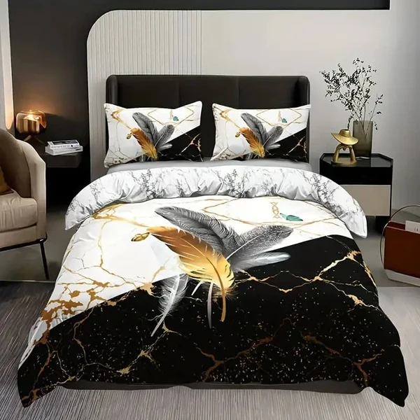 Responsible 3D Marble Feather Quilt Cover Enhanced