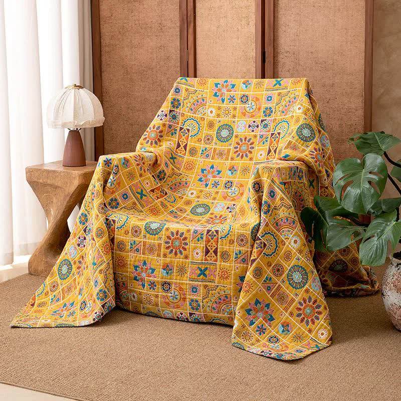 Functional Ownkoti Geometric Pattern Plaid Cotton Gauze Blanket Organic