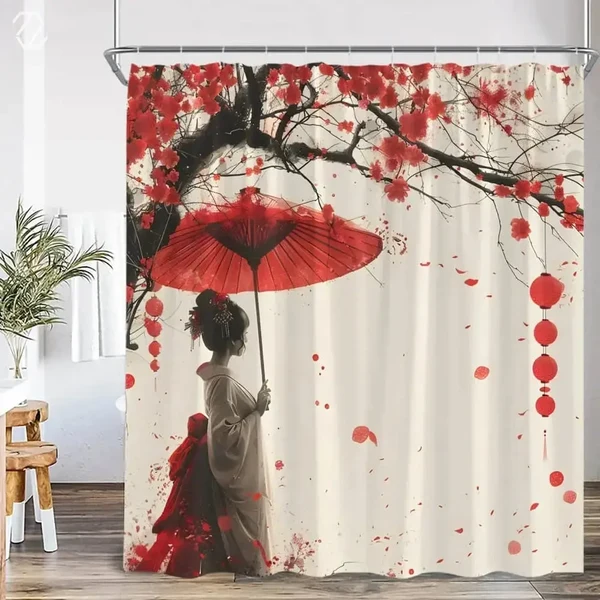 Lightweight Geisha Shogun Samurai Cherry Blossom Shower Curtain Unique