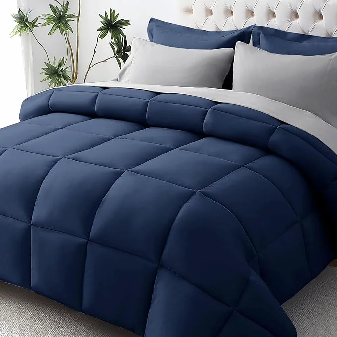 Safe JOLLYVOGUE Twin Comforter Set Ultra-Soft Bed in a Bag Twin Size 5 Pieces Oeko-TEX Bedding Set with Down Comforter Sheets Pillowcases amp Shams Navy Blue amp Light Grey Eco-Friendly