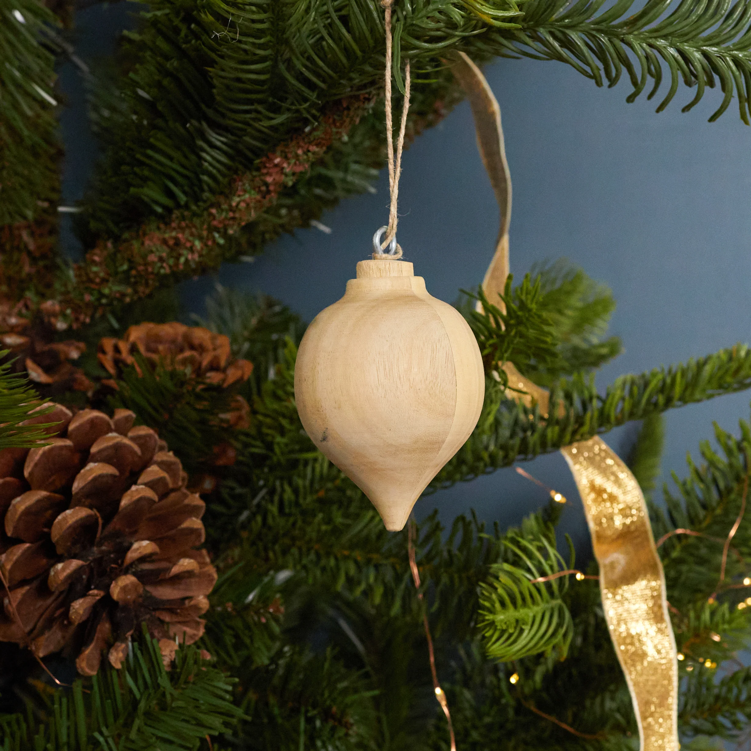 Fine Pine Round Drop Spindle Ornament Clean