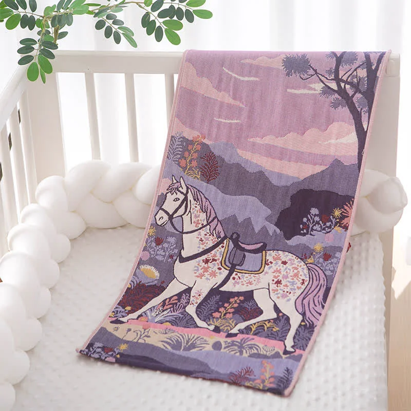 Efficient Ownkoti Purple Horse Floral Cotton Gauze Towel Quality