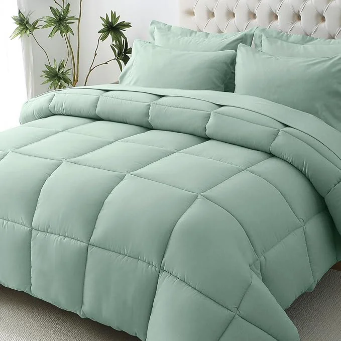 High-Performance JOLLYVOGUE Full Comforter Set Ultra-Soft Bed in a Bag Full Size 7 Pieces Oeko-TEX Bedding Set with Down Comforter Sheets Pillowcases amp Shams Sage Green Smooth